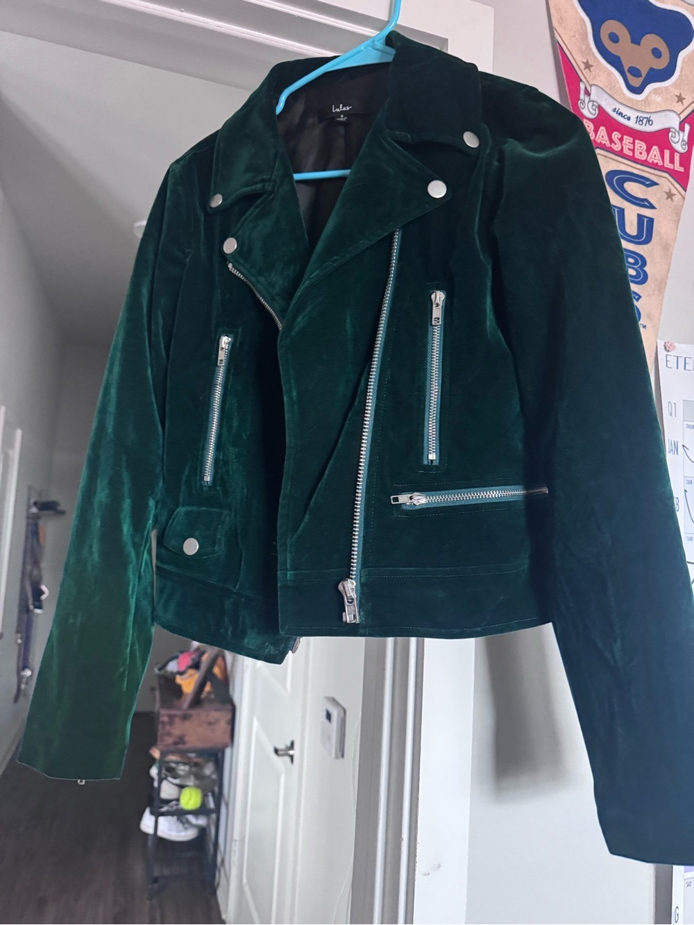 Lulus Velvet Moto Jacket - Deep Green